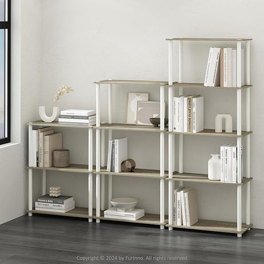 Furinno TURN-N-TUBE Storage Shelves, 5-Tier Book Shelf, Corner Shelf, Toolless - Image 2