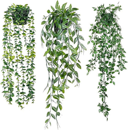 Sggvecsy Fake Hanging Plants 3 Pack Artificial Eucalyptus Fake Potted Greenery by Sggvecsy