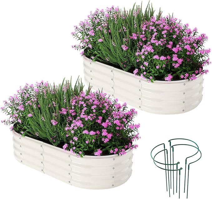 Galvanized Metal Planter Raised Garden Bed Kit for Gardening Outdoor，4x2x1ft 2 Planter Grow Garden Box Raised Flower Bed，Long Vegetable Clearance Herb Raised Garden Beds for Gardening White