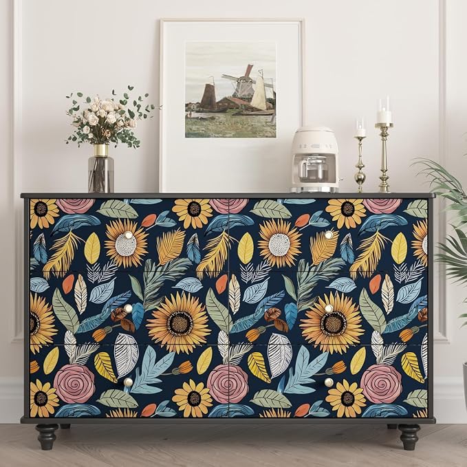 Blue Wallpaper Peel and Stick, Vintage Boho Floral Contact Paper, 17.5" x - Image 3