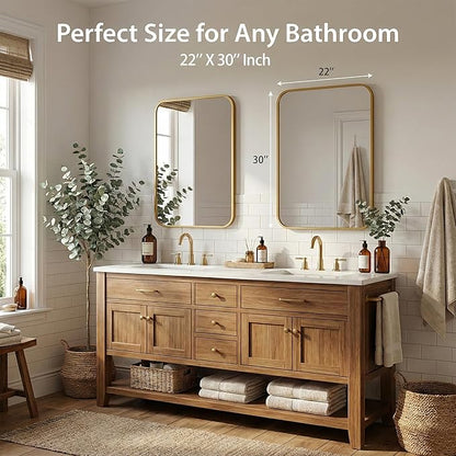 2-Pack 22x30 Inch Matte Gold Bathroom Vanity Mirrors | Flush Mount Deep Set - Image 2