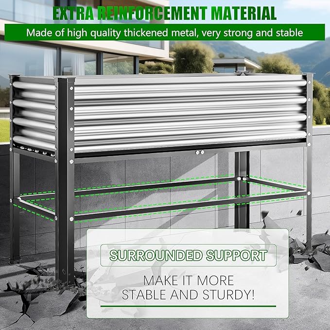 Doniks Raised Garden Bed with Legs, 48×24×32in Large Outdoor Metal Galvanized Garden Planting Box, 600lb Capacity for Vegetables Lawn Green Flowers, Fruits, Terrace