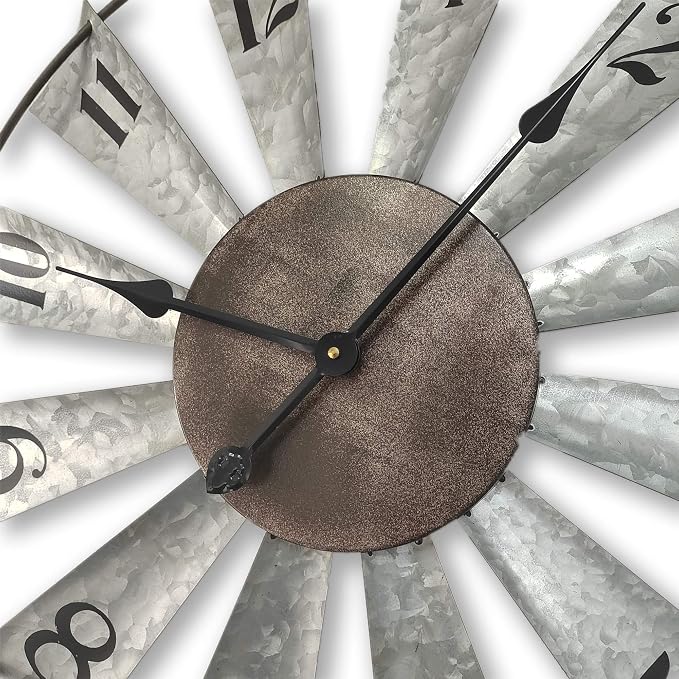 Mrocioa 30inch Windmill Distressed Metal Wall Clocks Rustic Large Decorative - Image 3