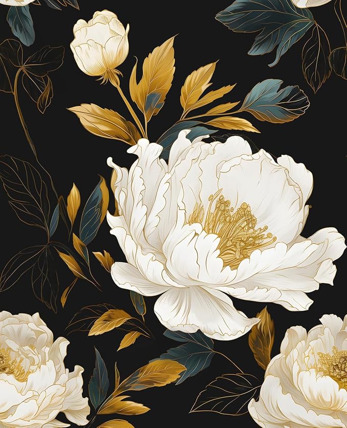 Extra Long Dark Floral Peel and Stick Wallpaper, 17.5In x 393In Vintage Big by VOLEAARWALLPAPER