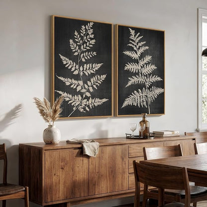 Large Framed Vintage Botanical Wall Art Set of 2, Rustic Minimalist Modern - Image 2