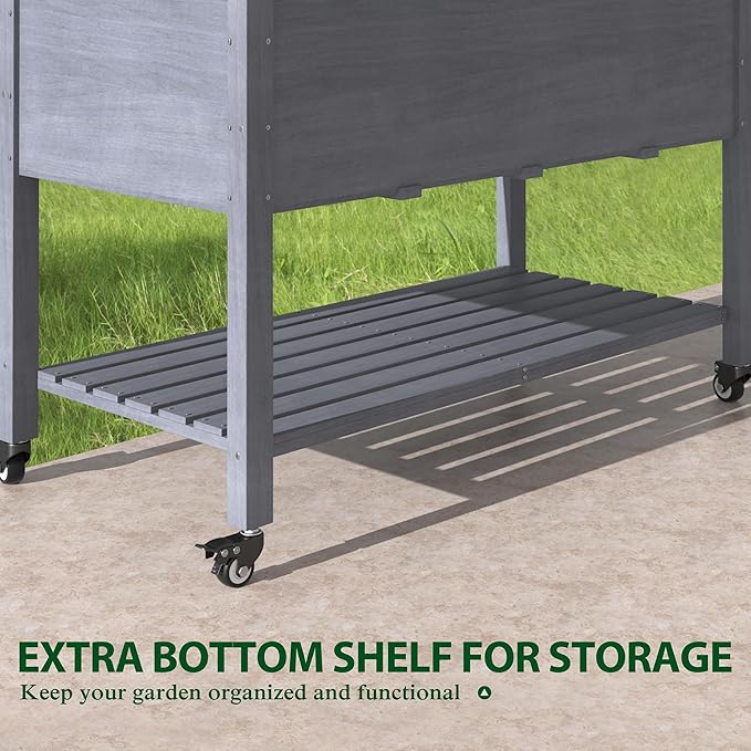 MUPATER 4 x 2 Raised Garden Bed, Elevated Garden Bed with Drainage Holes, Planter Box with Four Wheels and Legs for Herbs and Vegetables, Greenhouse, Garden, Farm, Gray