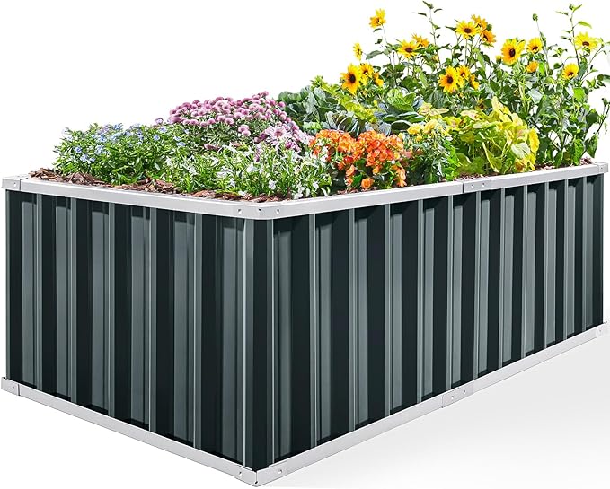 KING BIRD Raised Garden Bed 68" x 36" x 24" Heightened Galvanized Steel Metal Planter Box Outdoor for Deep-Rooted Vegetables, Flowers, Large Raised Bed Kit (Dark Grey)