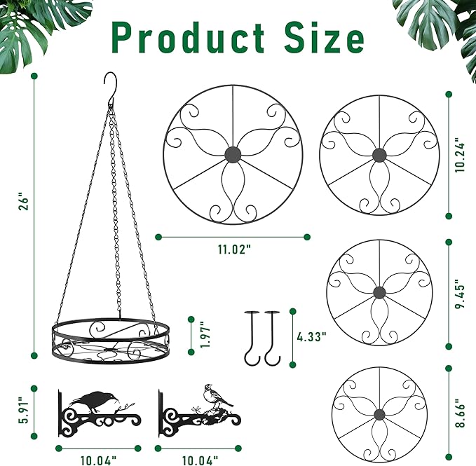 8-Pack Metal Hanging Planters for Outdoor Plants - Heavy Duty 4 Hanging Plant Holder with 4 Bird Patterned Plant Hanger – Aesthetic Flower Pot Holder for an Instant Indoor and Outdoor Decor