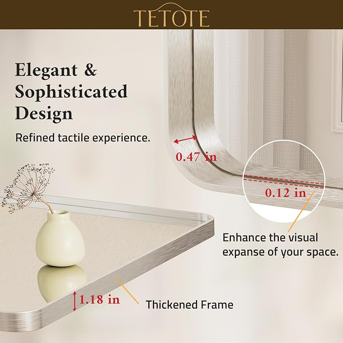 TETOTE Brushed Nickel Bathroom Mirror 48 x 30 Inch - Image 5