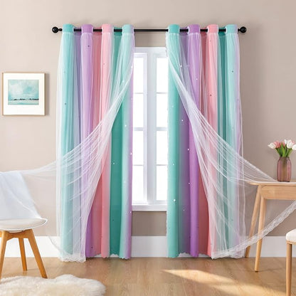 XiDi Curtains for Bedroom Decor, Rainbow Blackout Curtains for Kids Room - Image 3