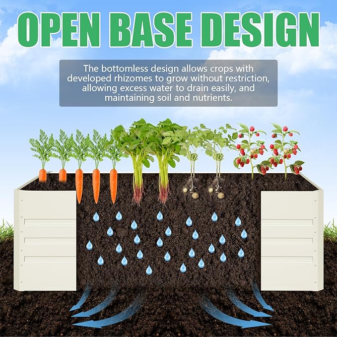 SnugNiture Galvanized Raised Garden Bed 6x3x2FT Outdoor Large Metal Planter Box Steel Kit for Planting Vegetables, Flowers, Beige White