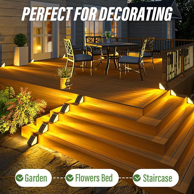 JSOT Solar Step Stair Lights Outdoor Yard Decor 10 Pack, IP65 Waterproof Deck Lighting for Outside Solar Powered, Solar Garden Light Decor for Fence, Backyard, Front Porch Step, Balcony, Wall, Patio