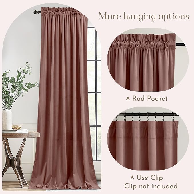 NICETOWN Dusty Rose Pink Velvet Curtains 96 inches Long - Image 3