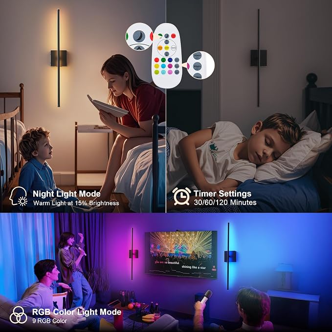 KARTOOSH 24.4 Inch 9 RGB Color Battery Operated Wireless Wall Sconces Set of Two - Image 7
