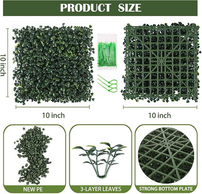 12PCS 10"x 10" Artificial Boxwood Wall Panels, UV-Anti Grass Wall Hedge Plant - Image 2