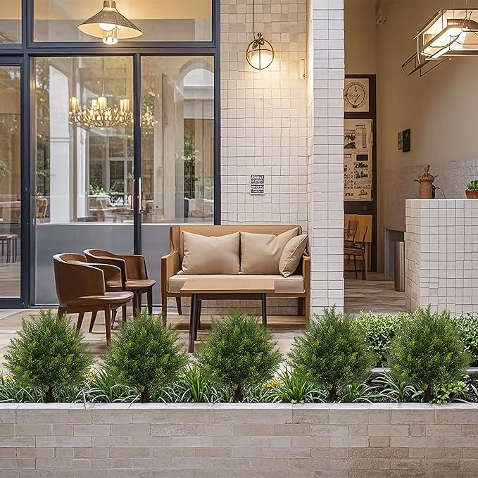 Artificial Topiary Ball Tree 19''T Faux Little Bush Ball Tree UV Resistant Shrub Potted Artificial Plant for Outdoor Indoor Front Porch Garden