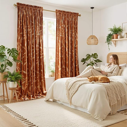 NICETOWN Burnt Orange Velvet Curtains 96" Long - Image 2