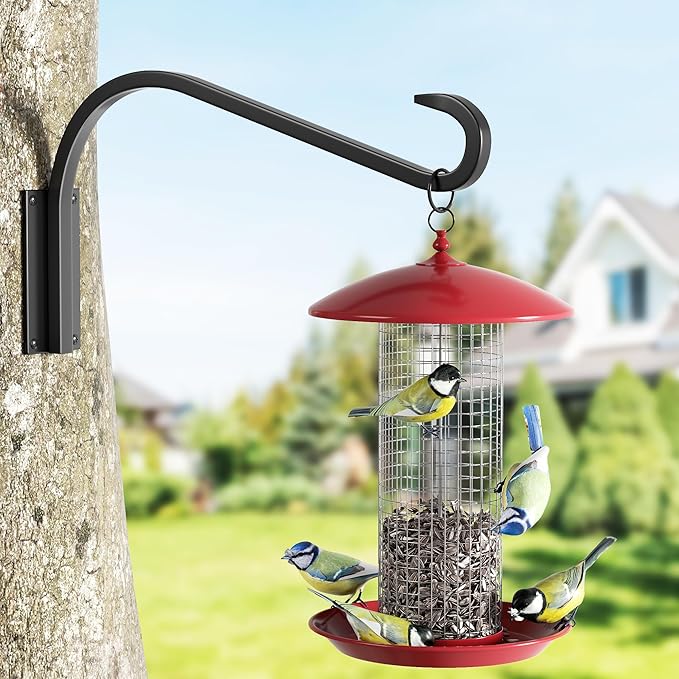 16 Inch 2 Pack Plant Hangers for Indoor/Outdoor Wall Mount - Heavy Duty Hanging Plant Holder & Bird Feeder Hooks, Decorative Black Metal Wall Hangers for Plants, Flower Baskets