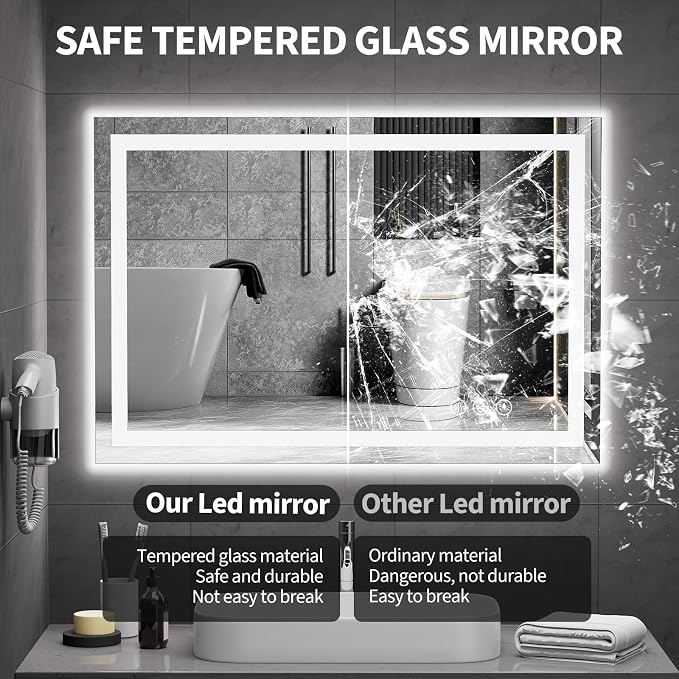 Koonmi 36"x24" LED Mirror for Bathroom, 90CRI Anti-Fog Vanity Mirror - Image 5