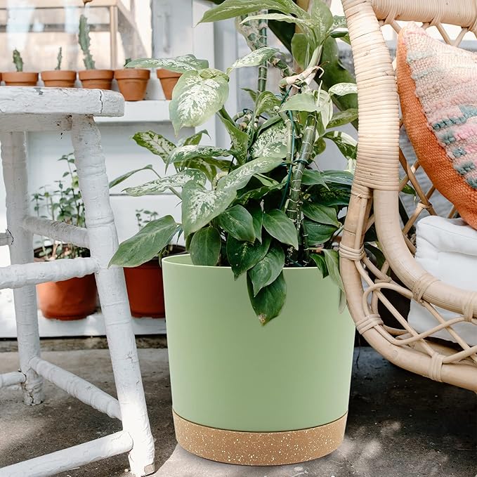 QCQHDU 12 inch Plant Pot, 2 Pack Planters for Indoor Plants with Drainage Holes & Saucer, Outdoor Flower Pots Home Garden Modern Decor