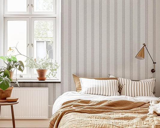 RollsRolla Modern Brown and White Striped Peel and Stick Wallpaper, French - Image 2