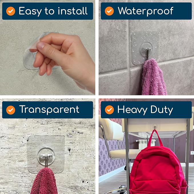 GLUIT Adhesive Wall Hooks for Hanging Heavy Duty 22 lbs Hooks for Walls No Drill - Image 6