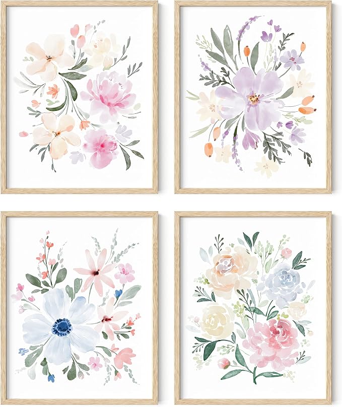 HAUS AND HUES - Set of 4 Flower Posters, Wall Decor, Floral Prints, Flower by HausandHuesArtPrints