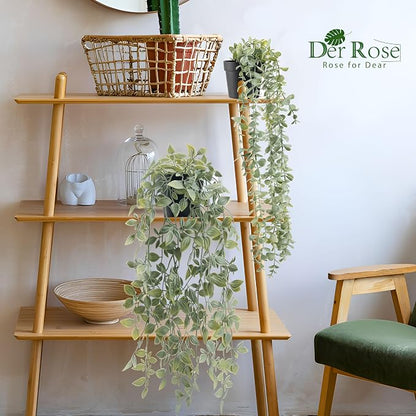 Der Rose 2Pcs Fake Plants Hanging Artificial Decor Faux Potted Eucalyptus and - Image 2