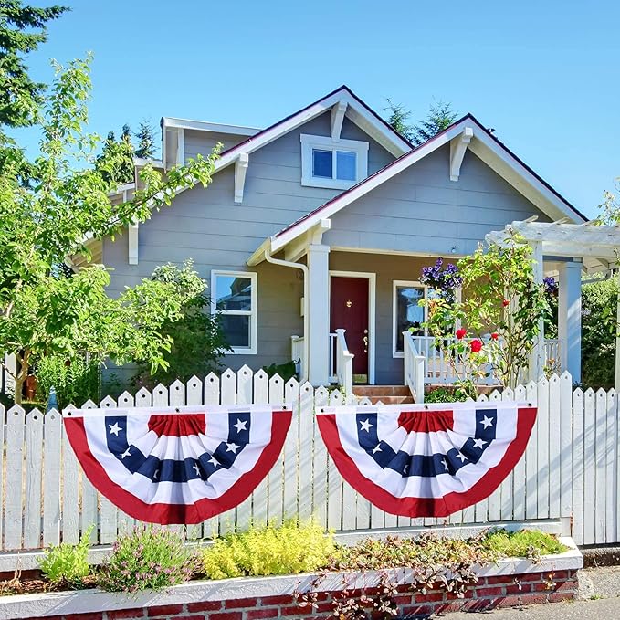 USA Pleated Fan Flag American US Bunting Flag Patriotic Half Fan Banner Flag with Canvas Header and Brass Grommets for 4th of July Memorial Day Indoor Outdoor Decoration (7, 1.5x3 Feet)