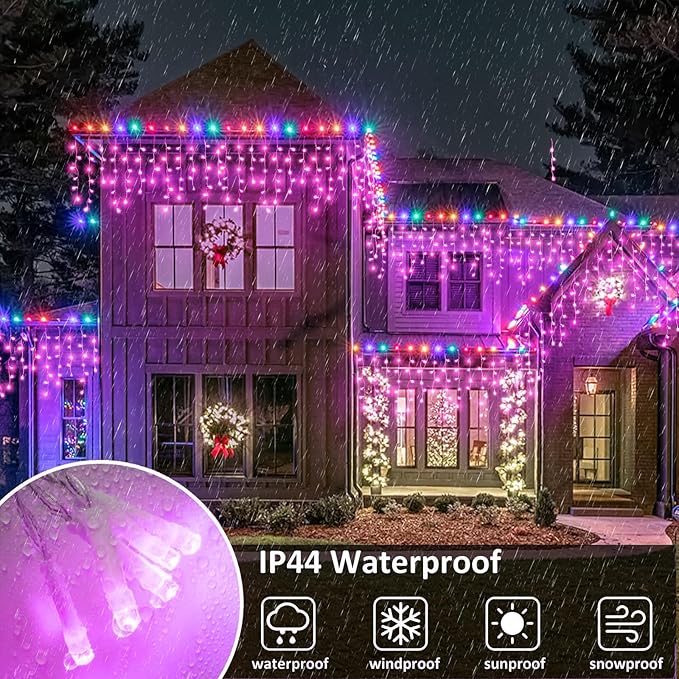 Christmas Icicle Lights Outdoor, 66Ft 640 LED Icicle Lights for Outside with 8 Modes Timers, Waterproof Plug in Twinkle String Light for House Yard Eave Patio Party Holiday Decorations, Pink