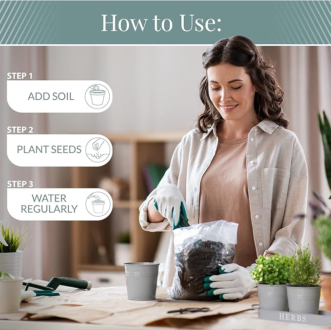 Barnyard Designs Indoor Herb Garden Planter Set with Tray, Metal Windowsill Plant Pots with Drainage for Outdoor or Indoor Plants, Set/3 (Cool Grey)