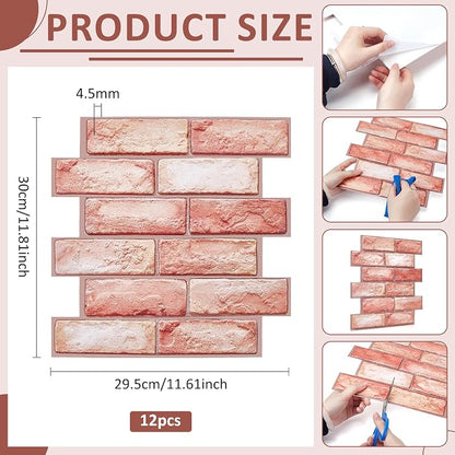 12PCS 3D Wall Panels Peel and Stick Foam Faux Brick Wall Panels, Self-Adhesive - Image 2