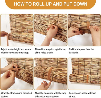 DoubleFill 3 Pcs Bamboo Shades Outdoor Reed Roll Up Blinds 72" W x 72" H - Image 2
