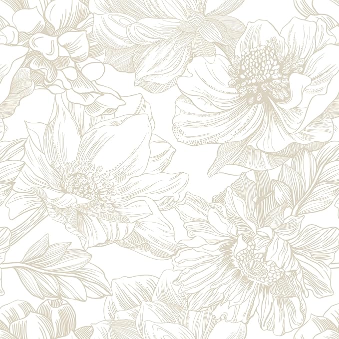 Ismoon Large Floral Peel and Stick Wallpaper Boho Beige Contact Paper by Ismoon