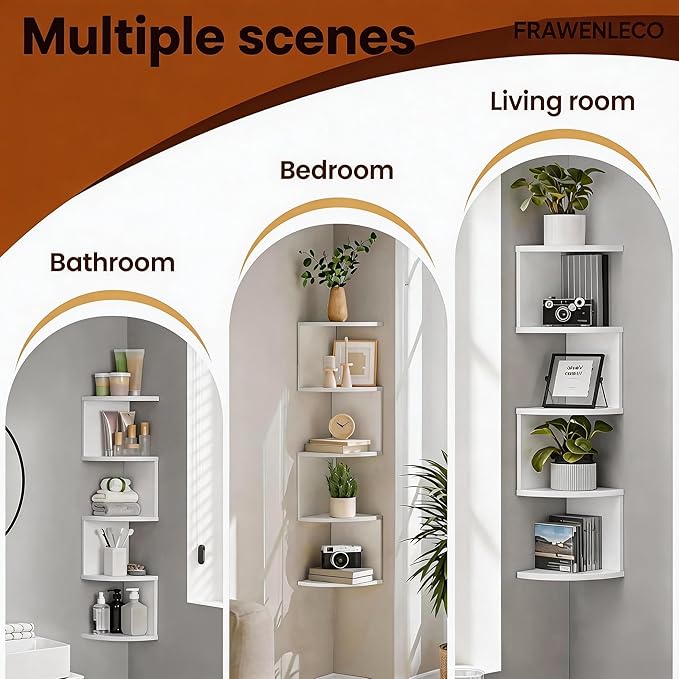 No-Drill Modern Corner Shelf Wall Mount, 5-Tier Floating Storage Rack, Corner - Image 5