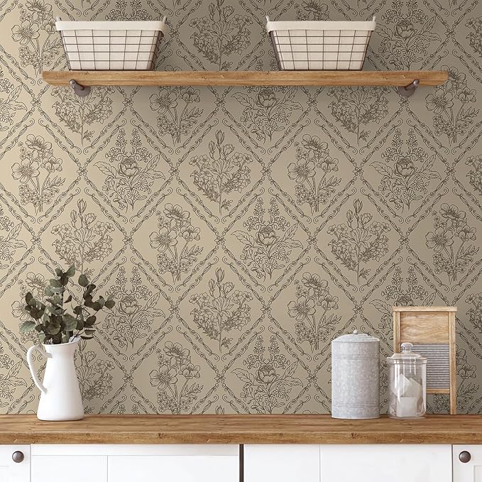 Toduso Peel and Stick Wallpaper Vintage Wall Paper Boho Contact Paper Neutral by Toduso