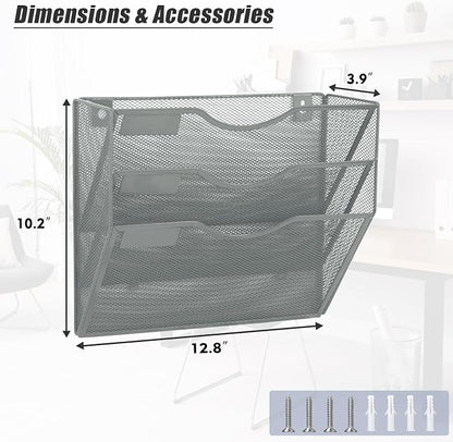 EASEPRES 3 Pocket Mesh Hanging Wall File Organizer, Wall Mounted Mail Paper - Image 2