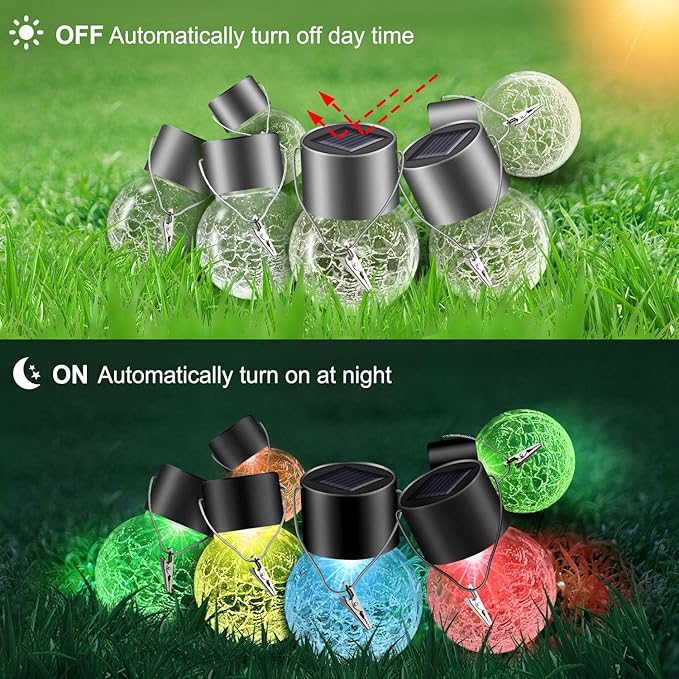 32 Pack Hanging Solar Lights Outdoor Decorative, Waterproof Solar Globe Lantern with Handle and Clip, Solar Powered Cracked Glass Ball Lights for Garden Yard Patio, Fence Tree Umbrella, Holiday Décor