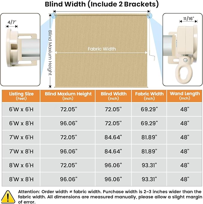 8'W x 6'H Sesame Patio Shades Roll up Outdoor Roller Shade Crank Wand Blind - Image 7