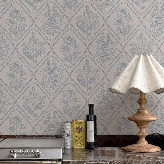 Toduso Peel and Stick Wallpaper Vintage Wall Paper Boho Contact Paper Blue by Toduso
