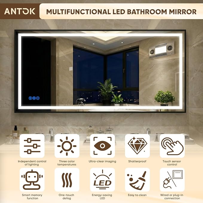 Antok 72X32 LED Bathroom Mirror - Image 6
