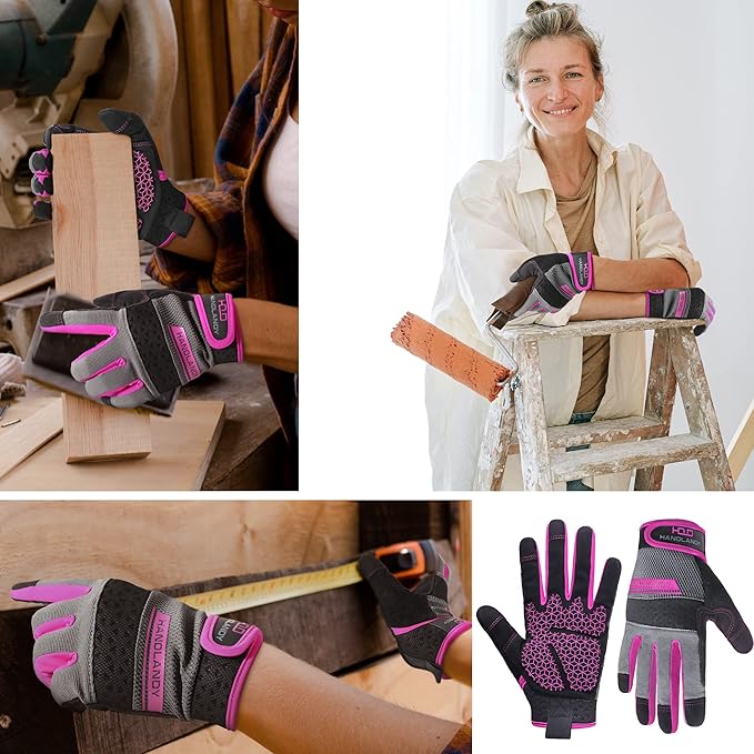 HANDLANDY Women Safety Work Gloves Utility Touch Screen Working Grip Glove for Yardwork Gardening Breathable Mechanic Gloves