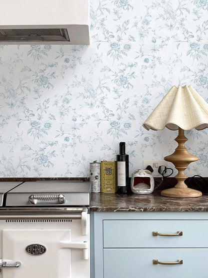 Ismoon Blue Wallpaper Peel and Stick Floral Vintage Stick on Wall Paper French - Image 7