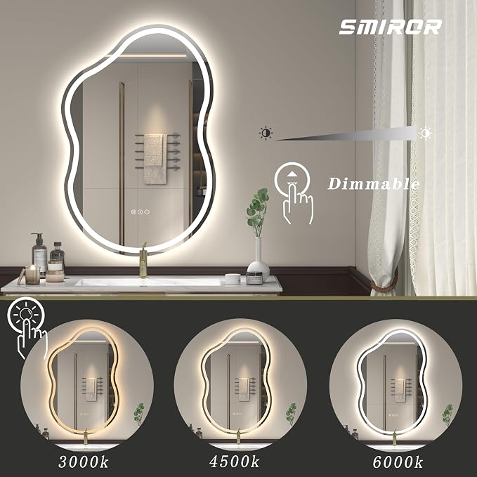 SMIROR Irregular Led Backlit Bathroom Mirror 60 x 32 inch, Asymmetrical Cloud - Image 4