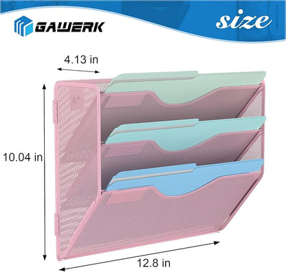 Gawerk 3 Tier Hanging Wall File Organizer, Mesh Mail Paper Orgnization Hanging - Image 2