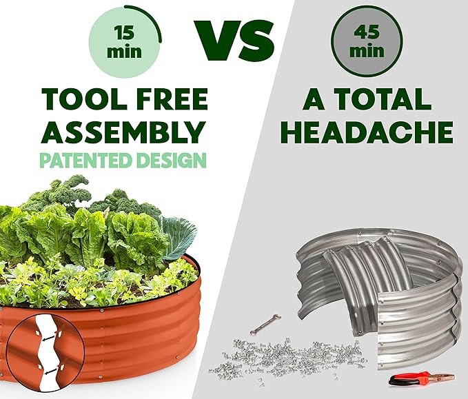 Round Galvanized Raised Garden Bed // 4×4×1 ft (2-Pack) Galvanized Raised Garden Beds Outdoor for Gardening, Vegetables, Flowers // Patented Tool-Free Design Round Planter (Orange)