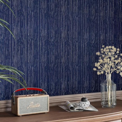 CRE8TIVE Dark Blue Grasscloth Peel and Stick Wallpaper Textured Blue Contact - Image 6