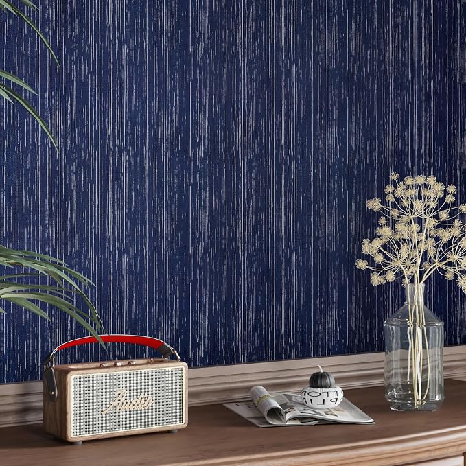 CRE8TIVE Wide Dark Blue Grasscloth Peel and Stick Wallpaper - Image 2