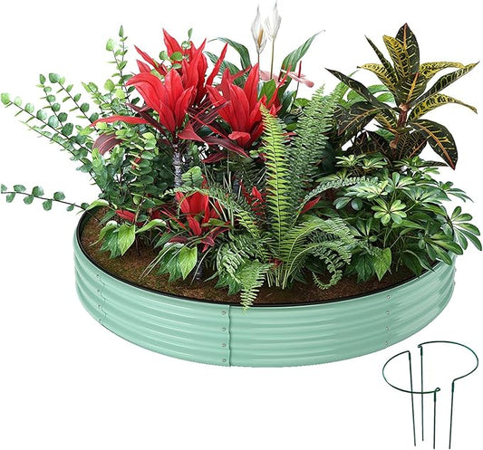 Galvanized Metal Planter Round Raised Garden Bed Kit for Gardening Outdoor，3x3x1ft Grow Garden Box Raised Flower Bed，Round Galvanized Planter Outdoor Large Metal Fire Pit Ring Green