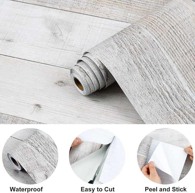 WENMER Gray Shiplap Peel and Stick Wallpaper, 17.71'' x 590'', Vintage Wood - Image 7
